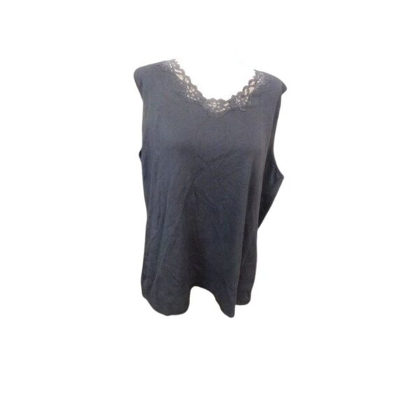 Laura Ashley Size 2X Black Lace Trimmed Plus Size Tank Style Knit Top NWT - Picture 1 of 2